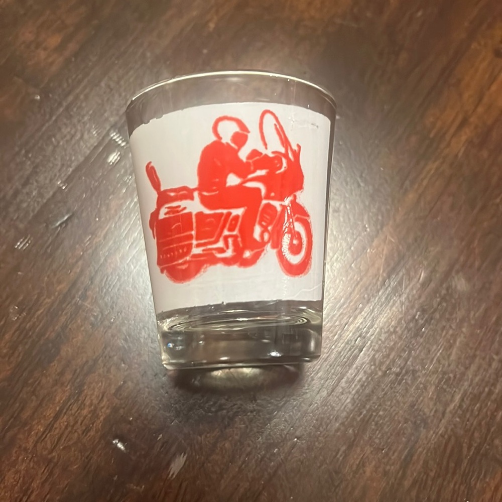 Motorcycle police officer cop shot glass.